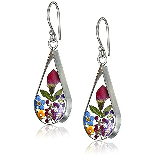 Pressed Flower Teardrop Earrings for Women