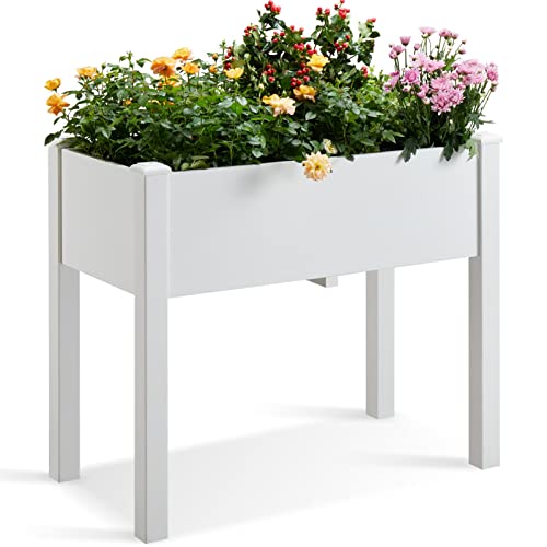 Elevated Garden Bed with Tarp - 350lbs Load(White)