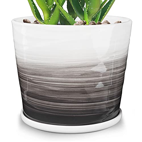 YUFDA 8 Inch Ceramic Plant Pot with Drainage and Saucer