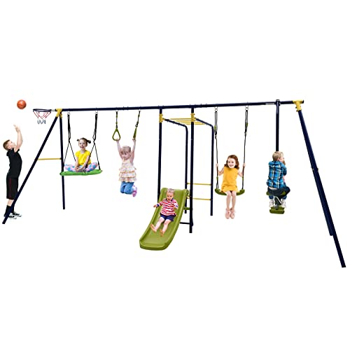 HONEY JOY Swing Set for Backyard, 7-in-1 Heavy Duty Swing Set