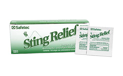 Safetec Sting Relief Wipes - Insect Bite Antiseptic & Pain Reliever