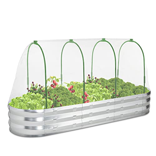 POTEY Raised Garden Bed with Greenhouse Galvanized Planter Box