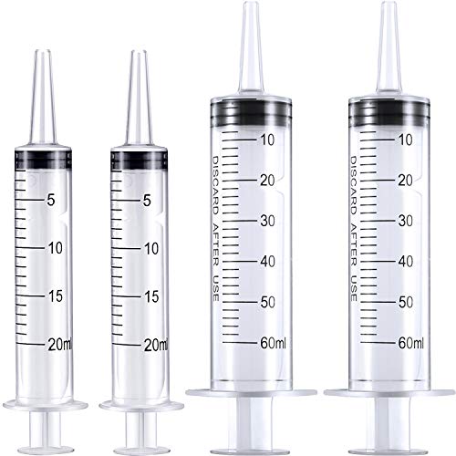 Large Plastic Syringe for Labs 4 Pack (20 ml and 60 ml)