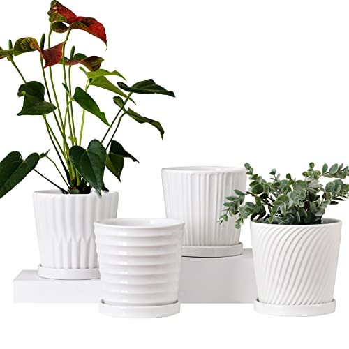 Ton Sin Plant Pots: Modern White Ceramic Flower Pots with Drainage Holes