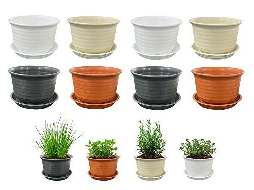 4 inch Planter Nursery Pots with Drainage Holes and Saucers