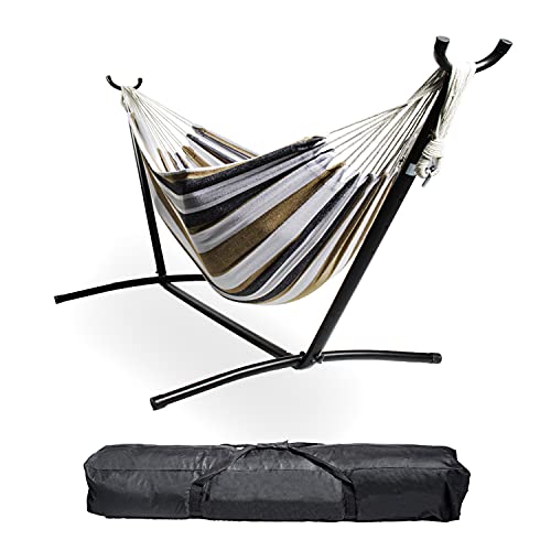 Backyard Expressions Portable Double 2 Person Outdoor Hammock with Stand - Brown and Gray
