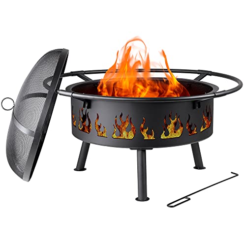 Wood Burning Fire Pit with Spark Screen and Poker