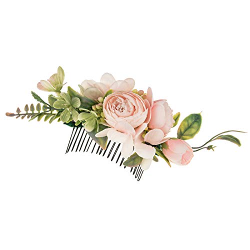 DreamLily Wedding Hair Comb with Green and Pink Flower