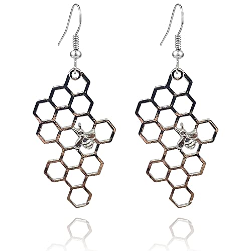 Simple Geometric Hexagon Honeycomb Beehive Dangle Earrings