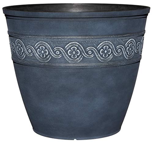 Corinthian Resin Flower Pot Planter, Storm Blue, 10"