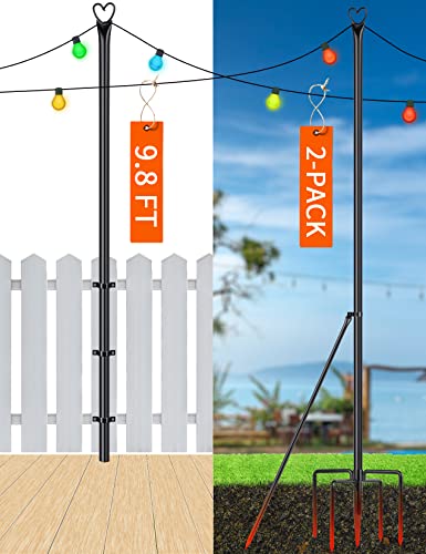 XDW-GIFTS String Light Poles - Outdoor Hanging, Garden, Backyard, Patio Lighting Stand, 2 Pack
