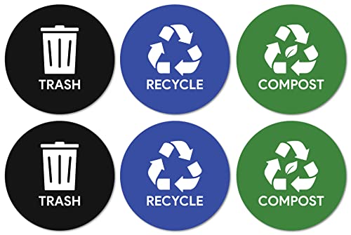 Trash Compost Recycle Stickers for Trash Can 6pc Combo Set
