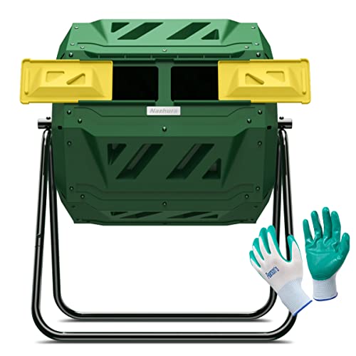 Dual Chamber Compost Tumbler Bin with Gardening Gloves