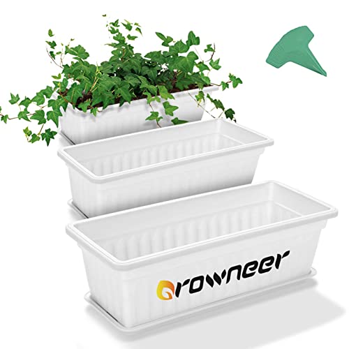 GROWNEER 3 Packs 17 Inches White Flower Window Box