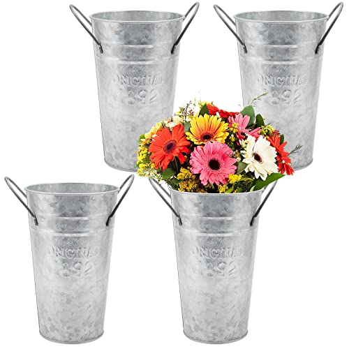 Galvanized Metal Vase - Vintage Farmhouse Bucket