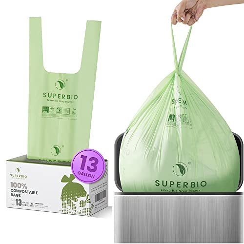 SUPERBIO 13 Gallon Compostable Handle Tie Bags