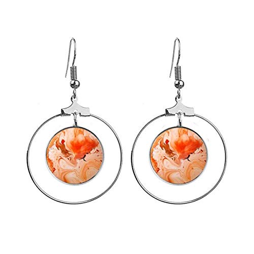 Stylish Orange Marble Dangle Hoop Earrings