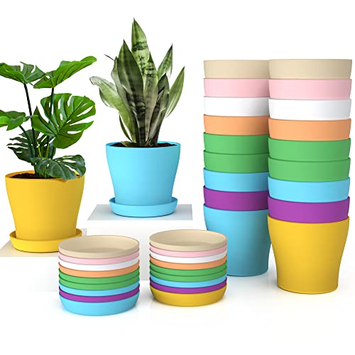 Colorful Plastic Flower Pots with Saucer Pallet