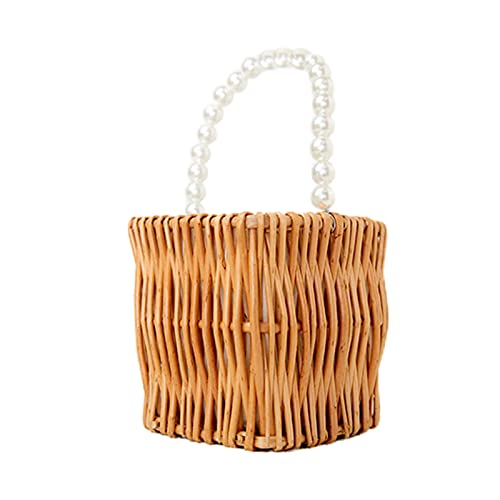 Chic and Lightweight Rattan Storage Basket with Pearl Handles