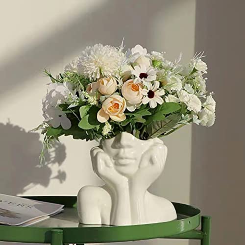 Decorative White Ceramic Face Vase for Flowers