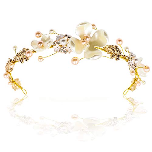 NODG Gold Tiaras for Women - Elegant Pearl Bride Crowns