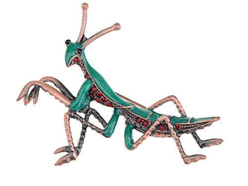 Copper Tone Rhinestone Mantis Insect Brooch Pin