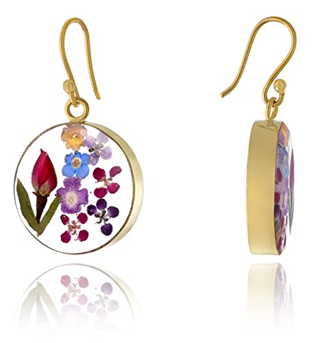 Multi-Color Pressed Flower Circle Drop Earrings