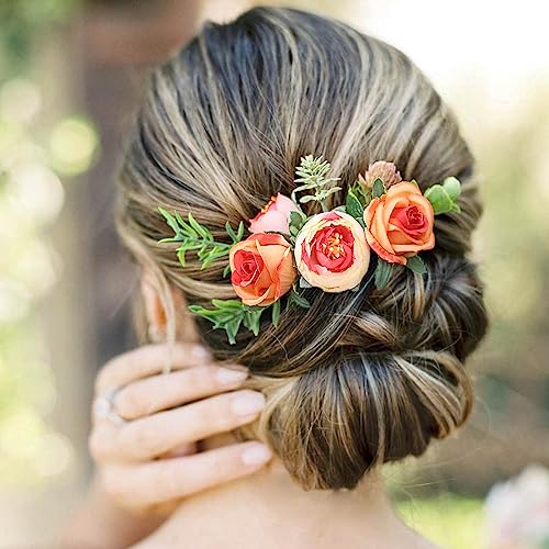 Orange Rose Buds Flower Comb for Hair - Handmade and Long-lasting Beauty