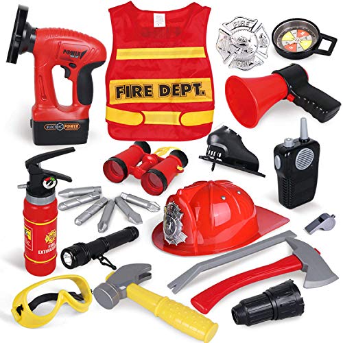 FUN LITTLE TOYS Firefighter Costume for Kids Pretend Play Dress-up Toy Set