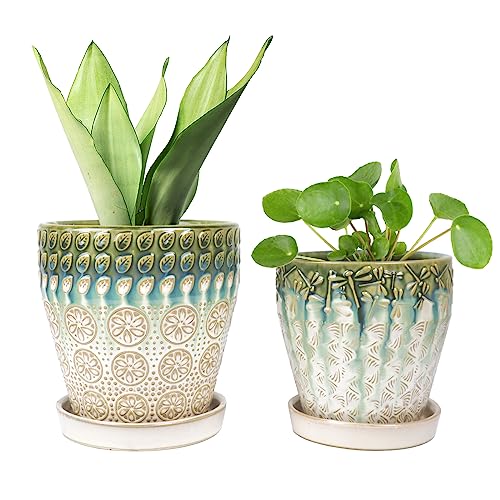 YQSLYSF 6 Inch + 5 Inch Ceramic Planter Set