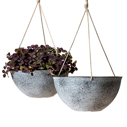 Large Hanging Planters for Outdoor Plants - Set of 2, Rock Grey