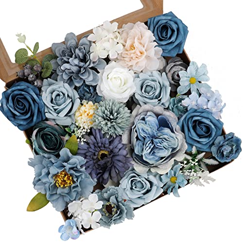 Dusty Blue Artificial Flowers Combo Box Set