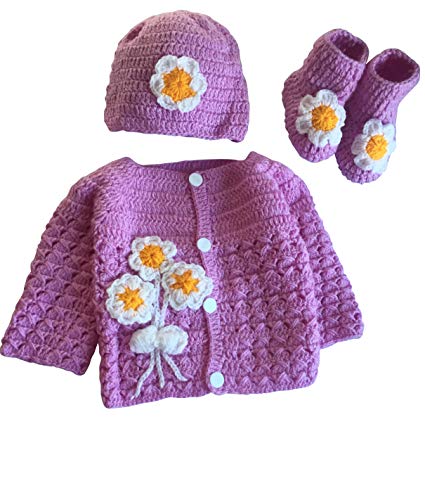 Knitted Magnolia Flower Baby Crochet Set