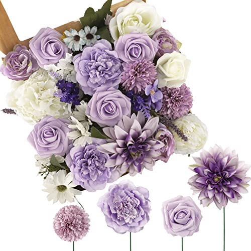 COCOBOO Artificial Purple Flowers Combo for DIY Wedding Bouquet