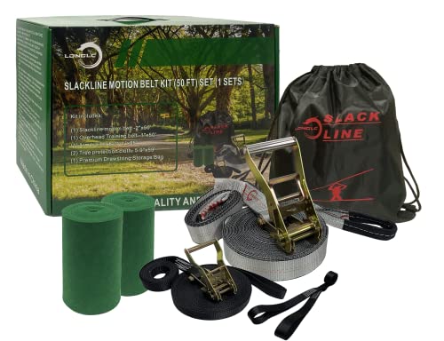 LONGLC Slackline Kit with Training Line and Tree Protectors