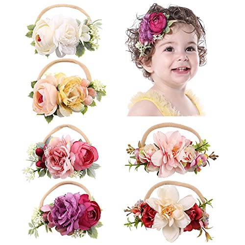 Cinaci 6 Pack Flower Nylon Headbands for Baby Girls