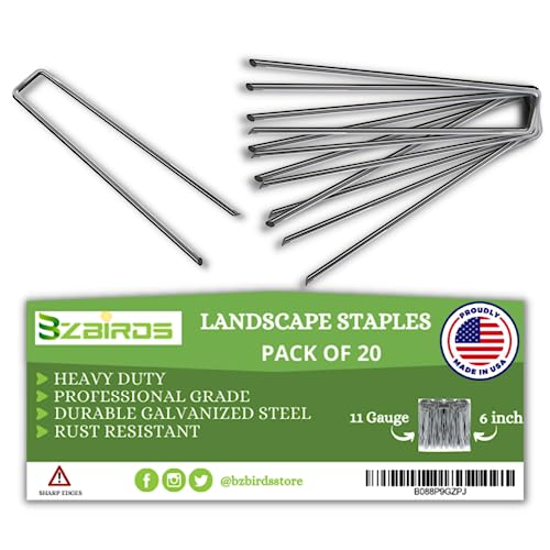 BzBirds Landscape Staples: 6-Inch Galvanized SOD Pins for Gardening