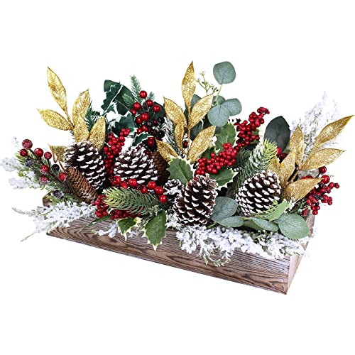 Artificial Christmas Centerpiece in Rustic Wood Box