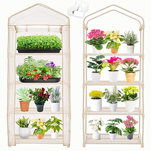 Purlyu 4-Tier Greenhouse - Zippered Cover and Metal Shelves