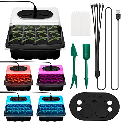FLANFRE Seed Starter Trays Kit with Tri-Color Grow Light