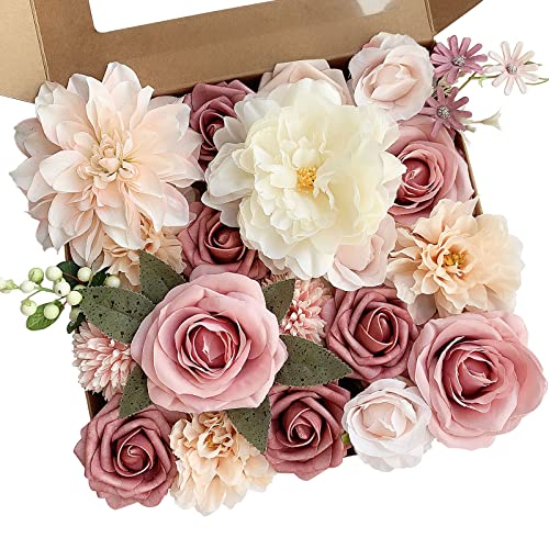 FACINOC Artificial Roses Pink Bouquets Box Set