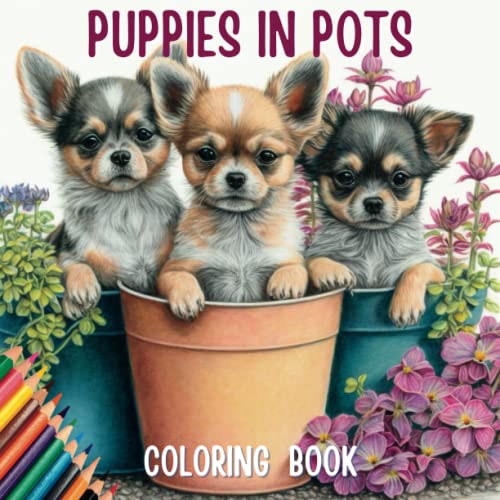 Puppies in Pots Coloring Book