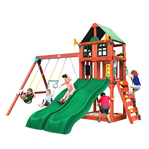 Deluxe Wooden Swing Set with Vinyl Canopy Roof