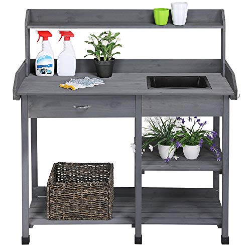 Topeakmart Potting Benches Outdoor Garden Table - Gray