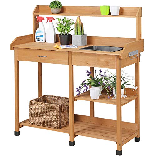 Yaheetech Potting Bench with Sink and Shelves