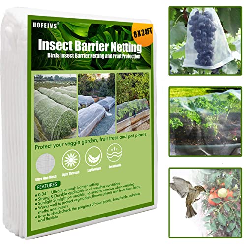 Garden Netting, Plant Covers 8 x 24Ft Bird Mosquito Insect Bug Mesh