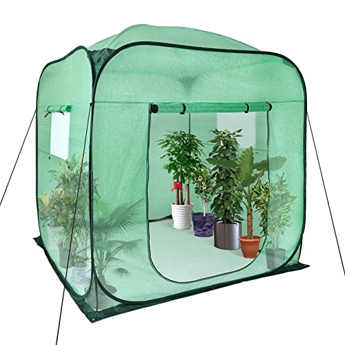 Upgraded Pop-Up Plant Greenhouse with Roll-up Doors and Windows