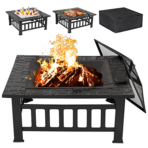 LEMY 32 inch Outdoor Fire Pit - Square Metal Firepit