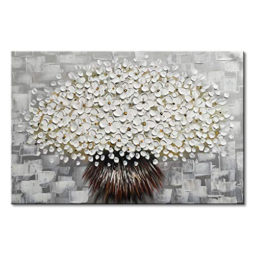 Hand Painted Textured White Flower Oil Painting