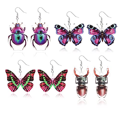 WCRAZYE Butterfly Dangle Earrings (4 Pairs Punk Insect)